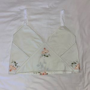 HANDMADE Patchwork Embroidered Off White Cropped Tank Top